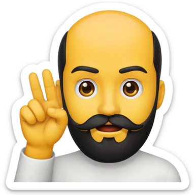 circular yellow emoji with black beard, mouth to the side, one eyebrow up, hand gesturing 'no' sticker