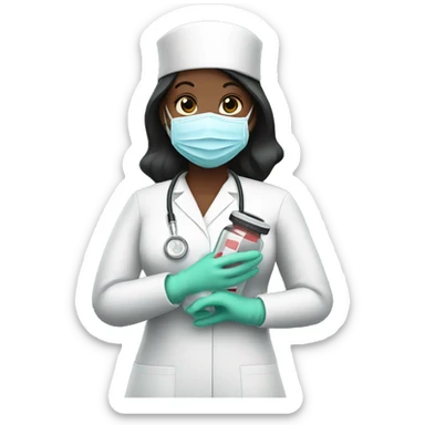 Nurse in gloves and mask with injection in hands sticker