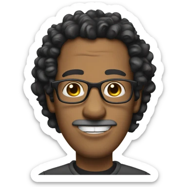 goofy ahh guy with black curly hair and glasses sticker