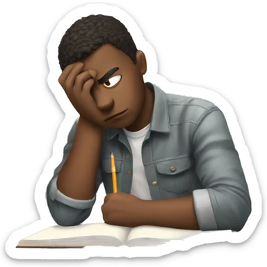 student doing homework looking stressed sticker
