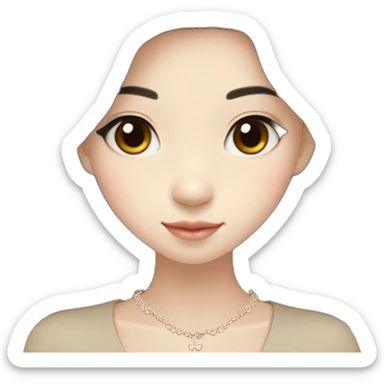 cute singaporean-chinese girl in Muji beige dress with long black hair and van cleef clover necklace sticker