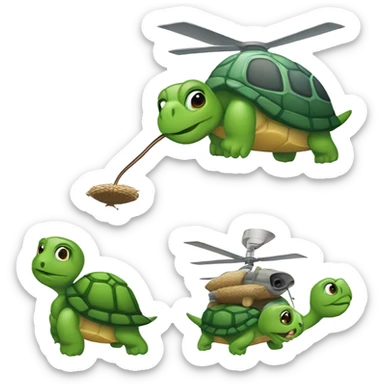 turtle eating a helicopter then pooping it out of a straw sticker