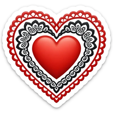 black heart with red center and white lace sticker