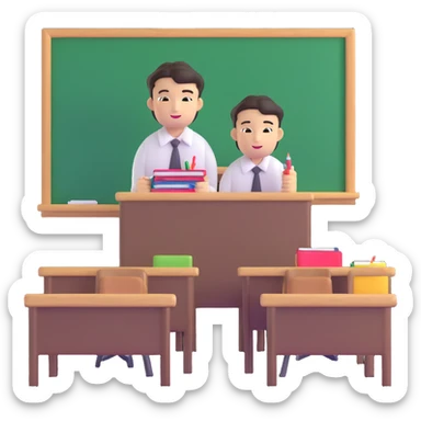 Japanese male high school student decorating classroom for cultural festival sticker