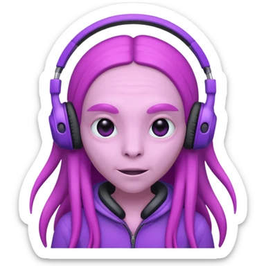 headphone wearing pink alien, purple long haired sticker