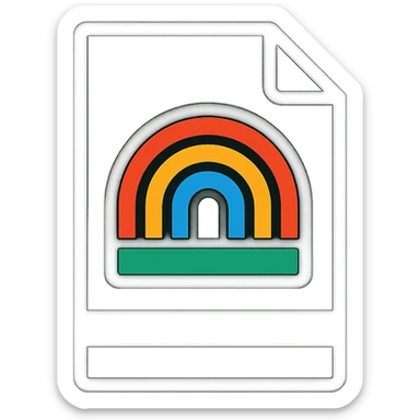 icon of A4 paper with a rainbow and black stripe, representing color and black printout service, vibrant colorful style sticker