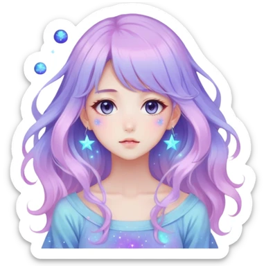 Beautiful gorgeous anime lady with beautiful nebula hair, fashion aesthetic, ethereal, fairycore, pastelcore  sticker