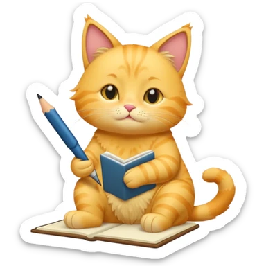 cute yellow lazy cat with full body with note and pen and no clothes sticker