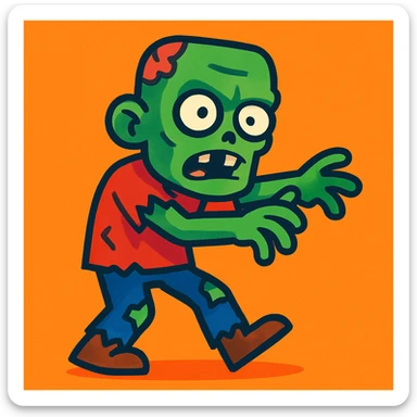 zombie cartoon style, green skin, tattered clothes sticker