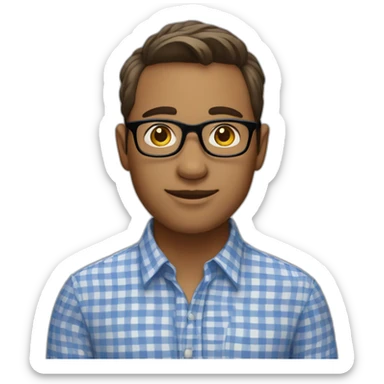 Young professional male wth short hair, glasses, and wearing a small check gingham dress shirt sticker