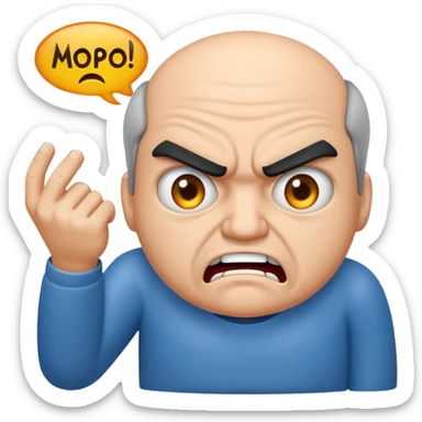 the Text "mopo" at top and an angry man sticker