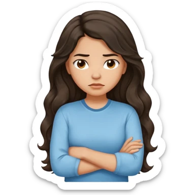 Hispanic light tan girl with long dark wavy hair with arms folded and pouting sticker