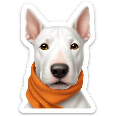 white bullterrier with orange scarf and points white sticker