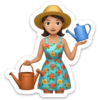 gardener woman with watering pot sticker