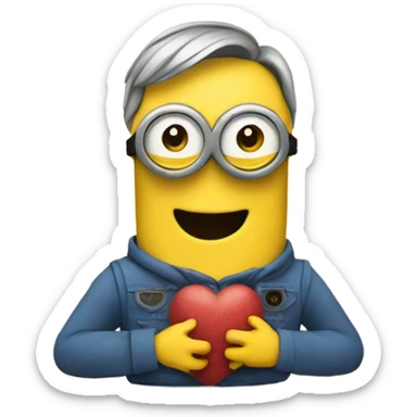 Men holding a minion with hearts around them  sticker