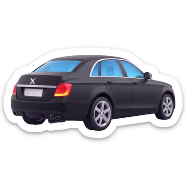black luxury car with a visible dent, hammer and rod forming an X on the rear right corner, reflection lamp above rear illuminating damaged area, elegant and modern sticker