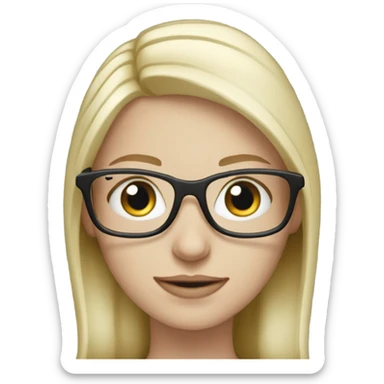 blonde pale white woman with blue eyes and glasses working on laptop sticker
