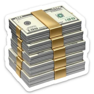 Metallic black-and-white money pack emoji, simple geometric stack of bills,minimal style
 sticker