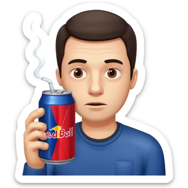 Sleep deprived guy with redbull sticker