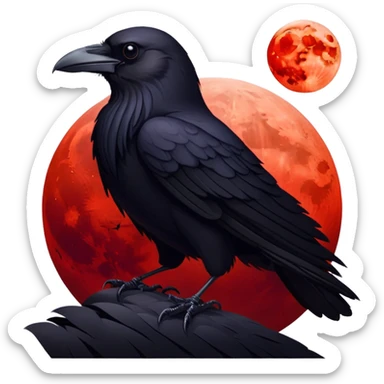 black raven against the backdrop of the red moon sticker