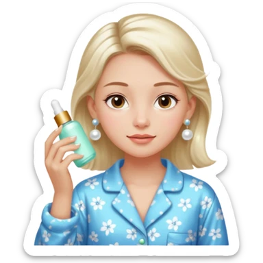 Clean girl aesthetic emoticons, apply skincare products, pearl earrings, glowing skin, pajamas, soft lighting sticker