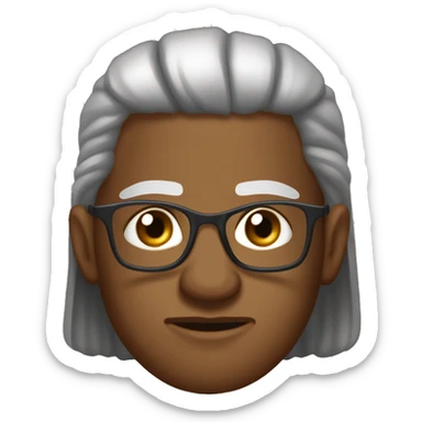 Osoba, ma prostokątną twarz, ciemnobrązowe włosy zaczesane na bok z przedziałkiem, wąski wąsik nad górną wargą, ciemne oczy i gęste brwi, I prostokątny mały czarny wąs. sticker