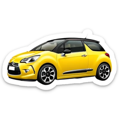Yellow car Citroen DS3 with black roof like from car catalog  front left side mirror of the car is made from chrome sticker