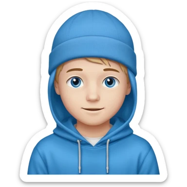 handsome and young teen pinterest boy good at fashion. popular among 'that brat girl', wearing hoodieand beanie with blue eye  and little smile sticker