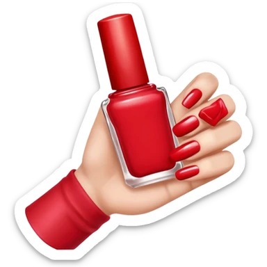 hand with painted nails and nail polish bottle sticker