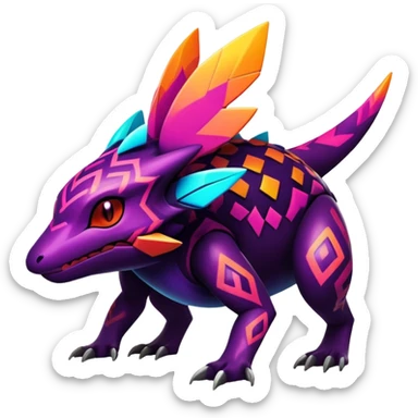 Dark bright neon colorful edgy exotic Fakémon-Pokémon-Vernid-creature sticker