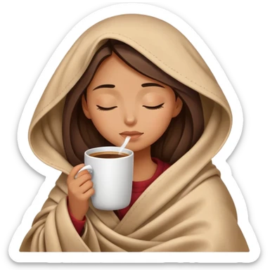 girl inside a blanket sipping coffee eyes closed sticker