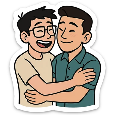 asian gay couple, cartoon style simple clean lines sticker