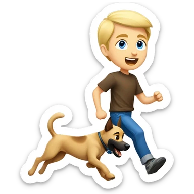 blond boy with blue eyes running with his malinois dog sticker