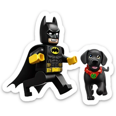 Lego Batman riding a Black lab chasing the joker  sticker
