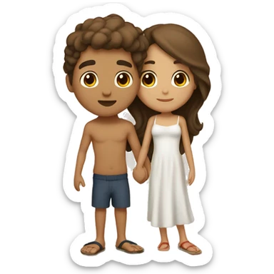 Boy and girl kissing on beach in Mexico both with brown hair and girl is more tan and boy is more red sticker