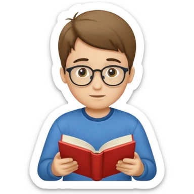 Boy reading books without glasses sticker