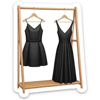 wooden clothes rack with a sleek black cocktail dress sticker