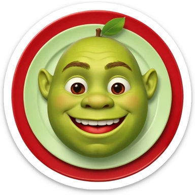shrek on a plate with an apple inside his mouth sticker