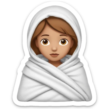 light brown skinned girl swaddled in a white blanket sticker