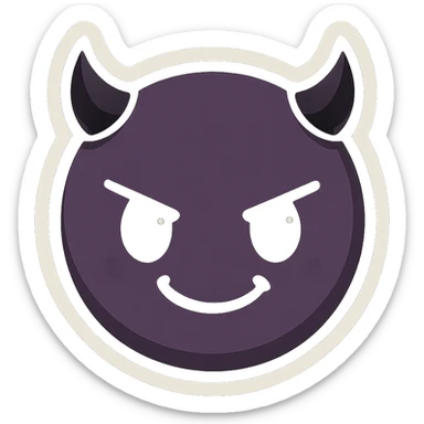devil emoji in chibi style with gothic palette black and purple, tiny horns, cute but mischievous expression sticker