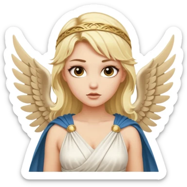 Sexy, edgy blond woman, who is a winged, sensual goddess dressed in a very scanty greek toga sticker