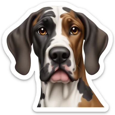 Harlequin multicolor Great Dane with a brown girl with wavy hair sticker
