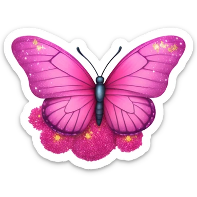 Large beautiful pink butterfly sitting on top of a spring time flower with glitter  sticker