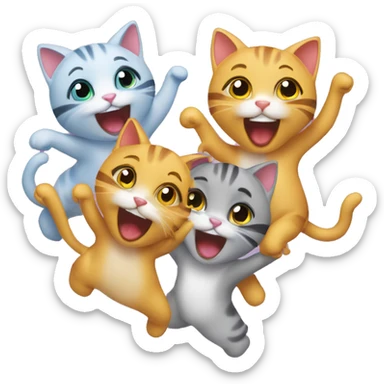 four happy girl cats dancing sticker