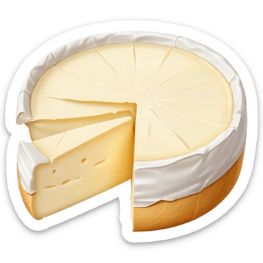 cinematic-realistic-brie-cheese-emoji,-featuring-soft-ripened-cheese-with-a-delicate white rind-rendered-with-lifelike-detail-and-inviting,-natural-lighting sticker