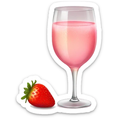 A glass of pink champagne with strawberry  sticker