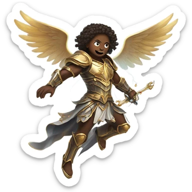 angels and demons in a lively fight mid flight with swords and armor and lightning sticker