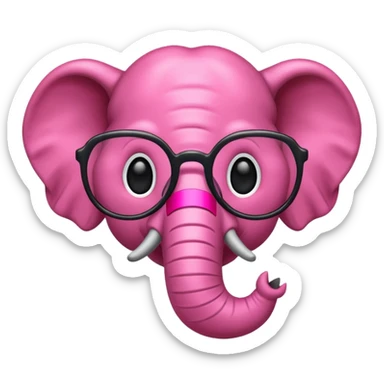 crear un emoji de un elefante rosadito con lentes de lectura grandes y negros  sticker