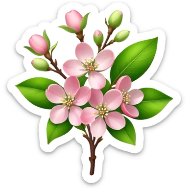 luxuriant bouquet light pink Apple blossom, luxuriant, stem, leaf, bud sticker