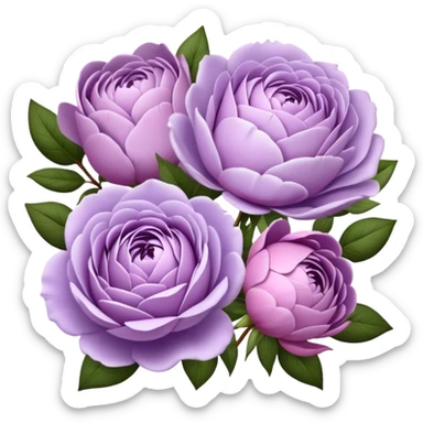 "Elegant lilac roses and peonies, detailed petals in soft purple hues."
 sticker